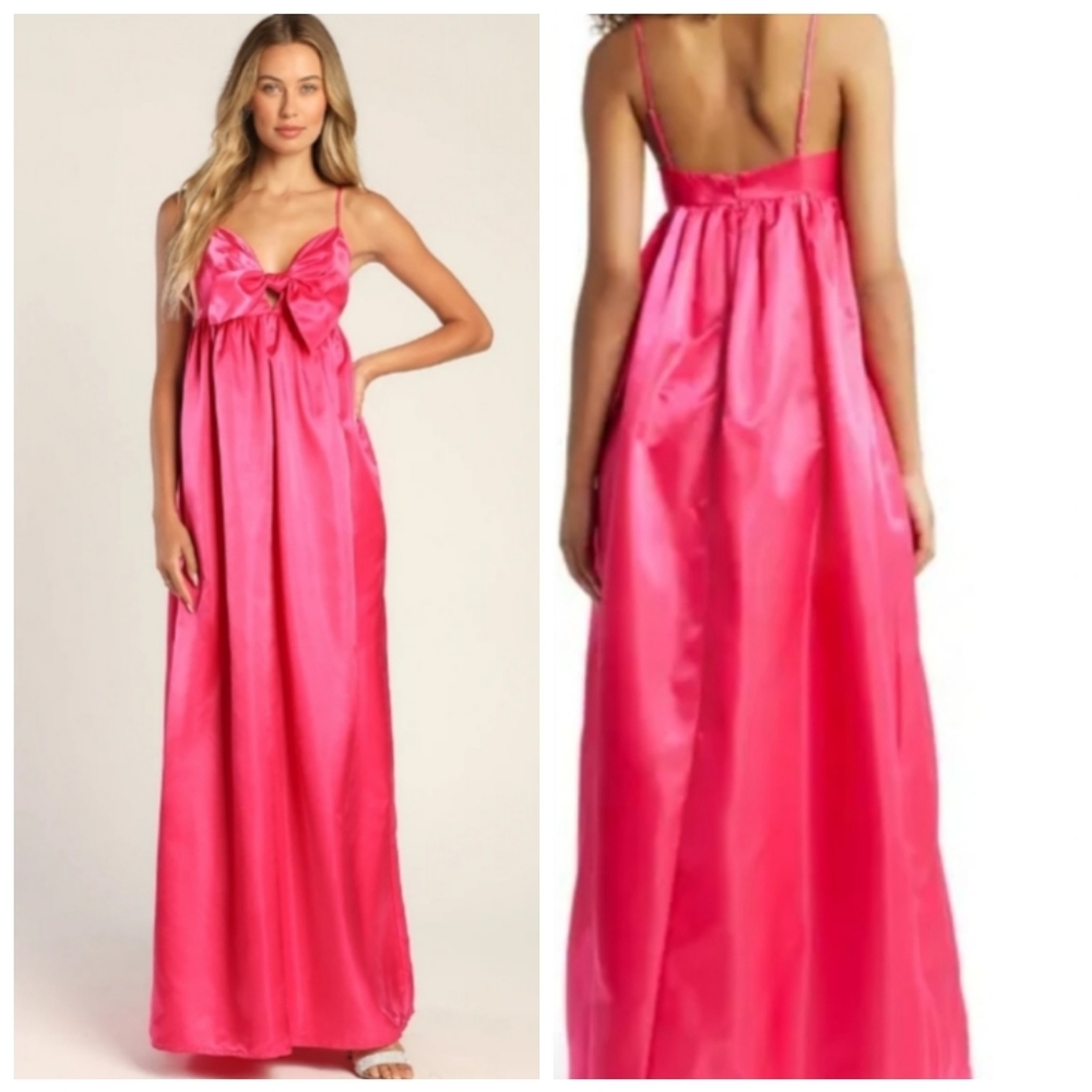 Lulus Flirting with Fab Satin Babydoll Maxi Dress Size XL Pink NWT